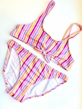 Zara Pink, Purple & Yellow Stripe Two-Piece Swim Bikini set Girl Size 11-12